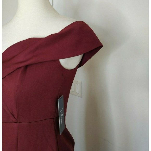 Lulu's Dress sz M Burgundy Bodycon Off Shoulders Classic Glam Slit Cocktail NEW - Picture 5 of 9